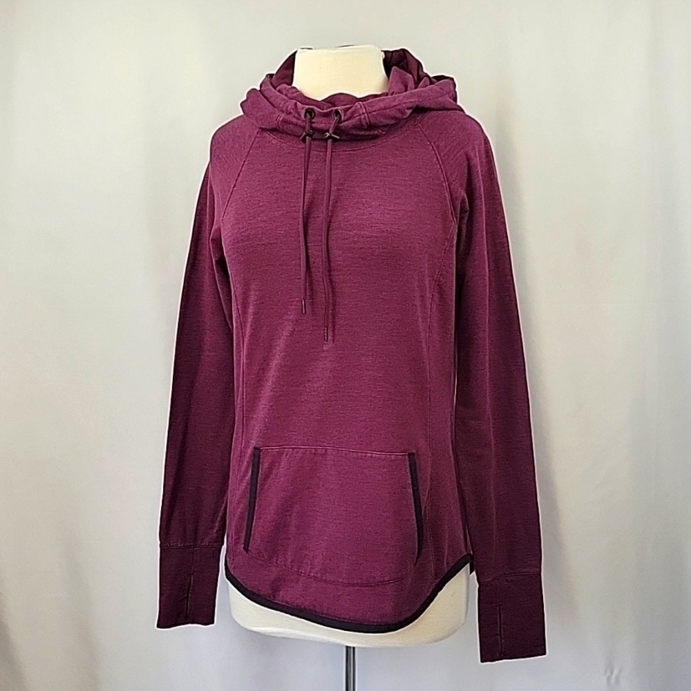 Athleta LS Lightweight Cowl Hoodie Tee Plum Heather Size Small